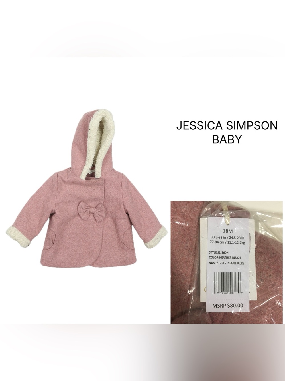 JESSICA SIMPSON BABY - 18M - NWT - PINK SHERPA FAUX WOOL COAT / JACKET